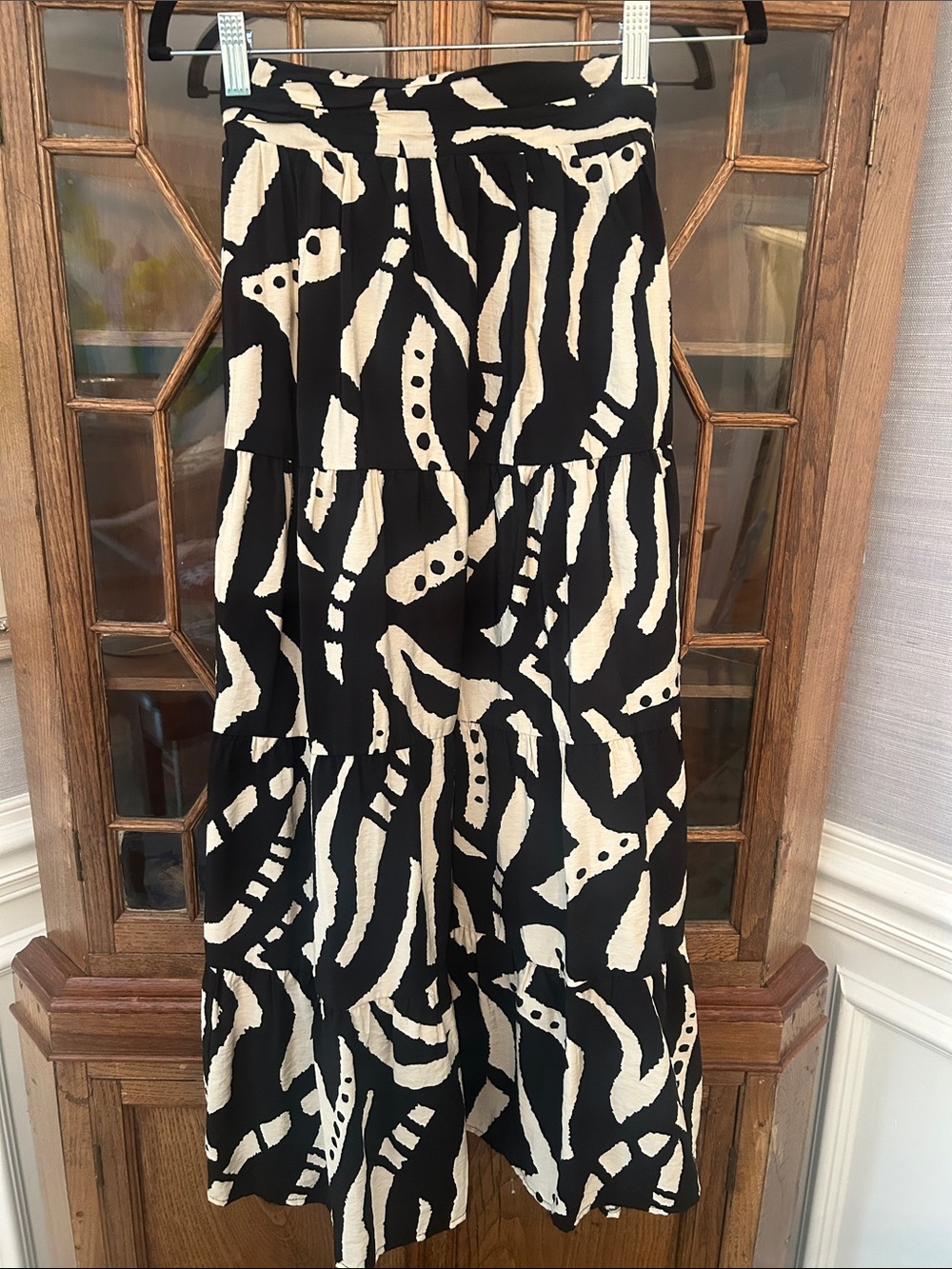 Dress Forum Black & Cream Abstract Tiered Maxi Skirt